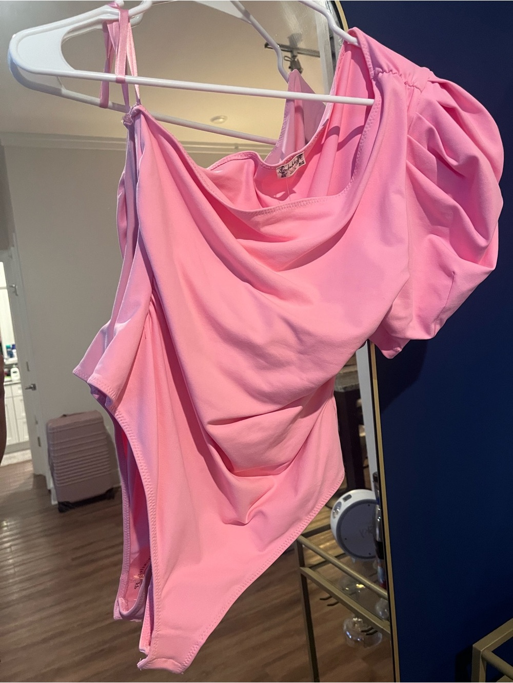 Pink Draped One-Shoulder Bodysuit